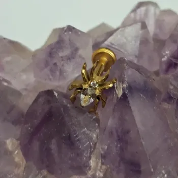 Labret em Titânio PVD DOURADO 1.2mm - ARANHA - TIT12 - Foto 2