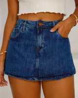 Saia Shorts Jeans Consciência Feminina Azul Escuro - Foto 3