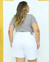 Shorts Jeans Meia Coxa Consciência Feminino Branco - Foto 2
