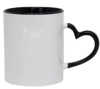 CANECA BRANCA COM ALÇA CORAÇÃO E INTERIOR PRETO (Sublimação)