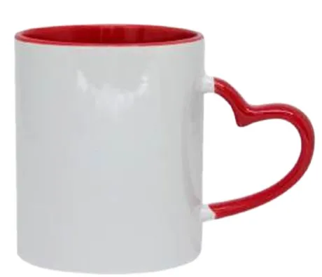 CANECA BRANCA COM ALÇA CORAÇÃO E INTERIOR VERMELHO (Sem caixinha)