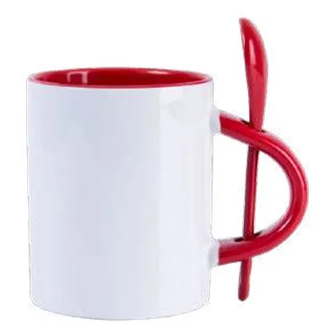 CANECA BRANCA COM COLHER E INTERIOR VERMELHA (Sem caixinha)