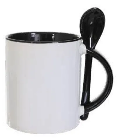 CANECA BRANCA COM COLHER E INTERIOR PRETO (Sem caixinha)