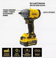 Chave De Impacto Sem Fio ½ 13mm 20V Com 2 Baterias SBW920M2K-BR Stanley - Foto 2