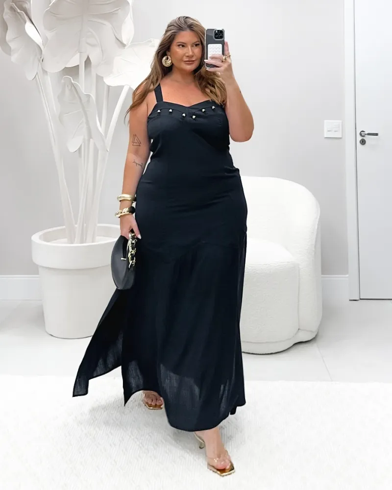 Vestido Midi Maria Francia Preto