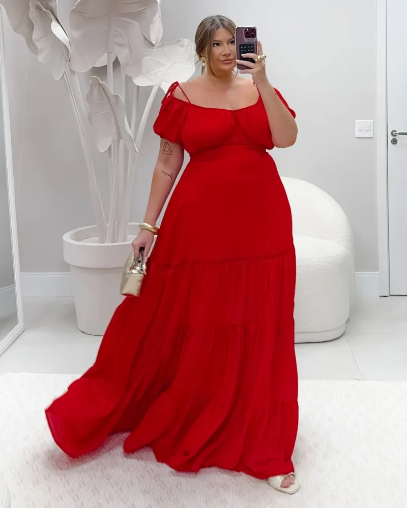 Vestido Longo Quebela Vermelho Imagem