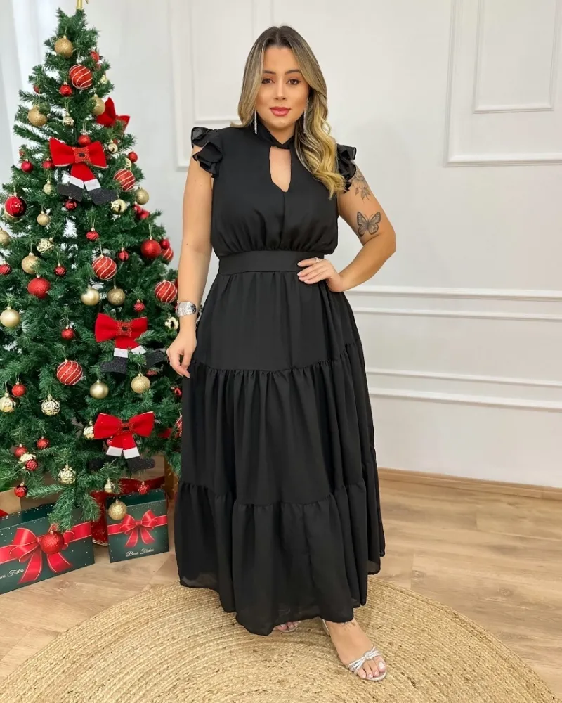 Vestido Midi Brule Quebela Preto