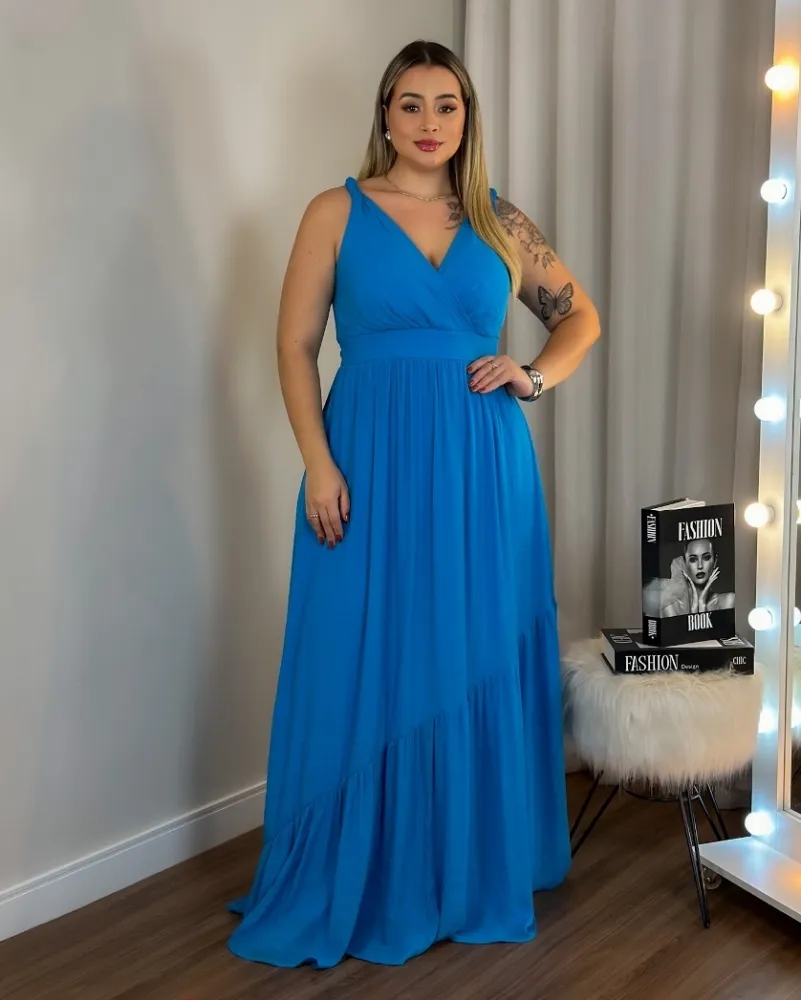 Vestido Longo Quebela Azul Claro