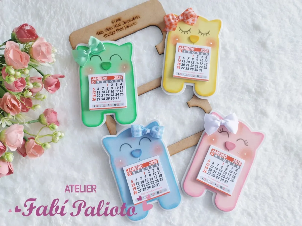 G1.815  Gabarito de Moldes  em MDF  Gato Porta Mini Calendário