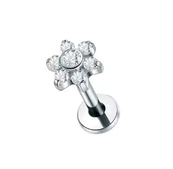 Labret em Titânio FLOR com Pedras Zircônia -  TIT25