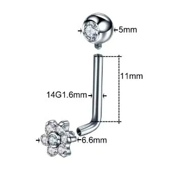 Piercing Genital Feminino em Titânio L-BAR FLOR 1.6mm -  TIT04