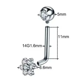 Piercing Genital Feminino em Titânio L-BAR FLOR 1.6mm -  TIT04