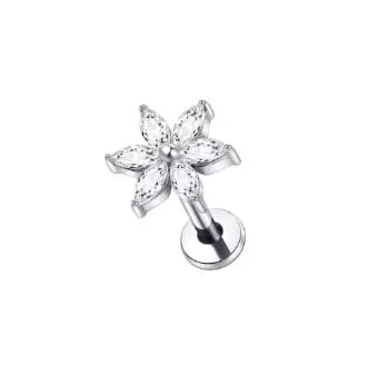 Labret em Titânio 1.2mm - FLOR MARGARIDA com Pedras - TIT13