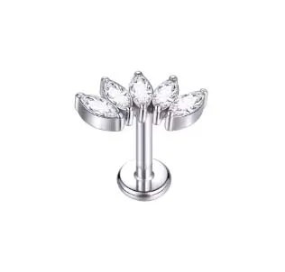 Labret Cluster em Titânio com 5 Pedras Navete 1.2mm - TIT18