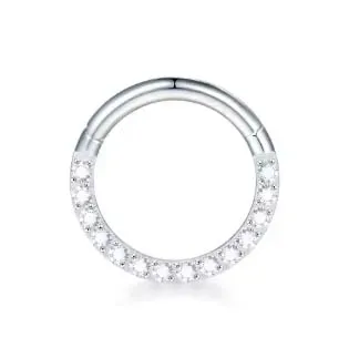 Argola Slim em Titânio CRAVEJADA ZIRCONIA FRONTAL Clicker 1.2mm TIT18