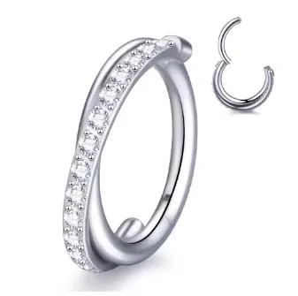 Argola em Titânio Torcida  Clicker CRAVEJADA ZIRCONIA 1.2mm x 08mm TIT04 Imagem