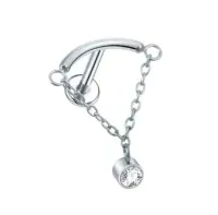Labret em Titânio 1.2mm - BARRA CURVA e  CORRENTE com PEDRA FLAT TIT14