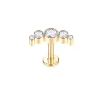 Cluster em TITÂNIO PVD DOURADO com 5 pedras Zircônia 1.2mm TIT21