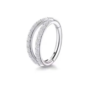 Argola em TITÂNIO DUPLA RING Clicker com Pedras Cravejadas TIT24