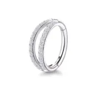 Argola em TITÂNIO DUPLA RING Clicker com Pedras Cravejadas TIT24