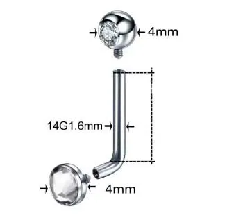 Piercing Genital Feminino em Titânio com Pedra L-BAR 1.6mm  TIT05