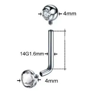 Piercing Genital Feminino em Titânio com Pedra L-BAR 1.6mm  TIT05