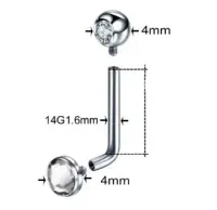 Piercing Genital Feminino em Titânio com Pedra L-BAR 1.6mm  TIT05