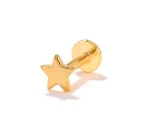 Labret em Titânio PVD DOURADO 1.2mm  MINI ESTRELA Rosca Interna  TIT24