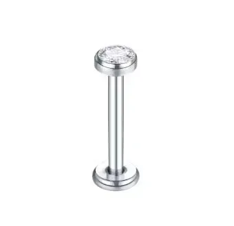 Labret em Titânio FLAT com Pedra Zircônia 1.2mm - ROSCA INTERNA TIT16