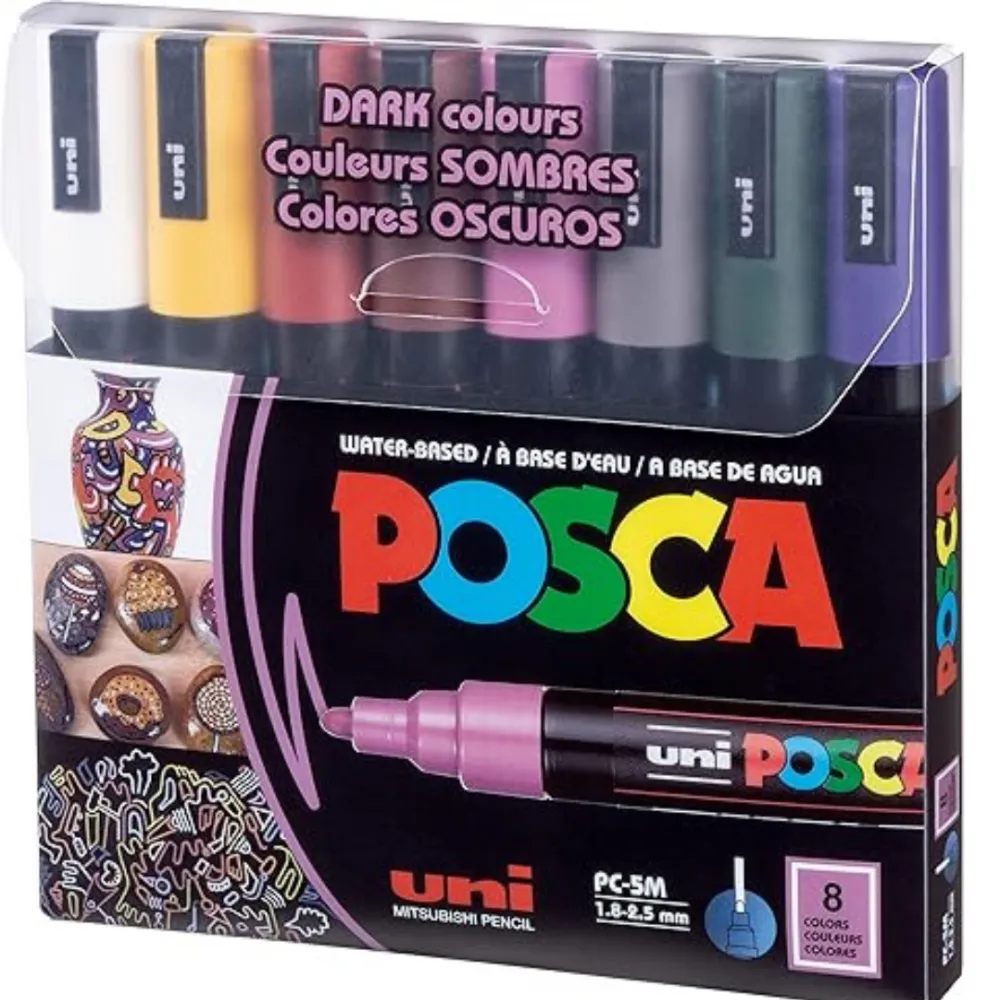 POSCA PC-5M Caneta Posca Dark Colours, Uni-Ball, Estojo c/8 cores