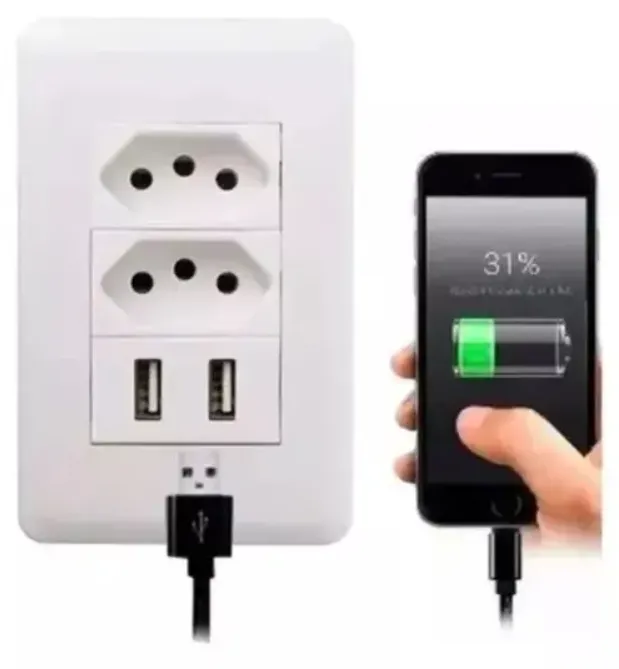 Tomada Usb Parede Duo Bivolt Dupla Conjunto Carregador Alimentação