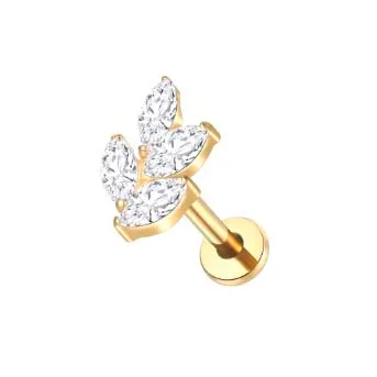 Labret em Titânio  PVD DOURADO 1.2mm - RAMO 4 Folhas com Pedras - TIT10 Imagem