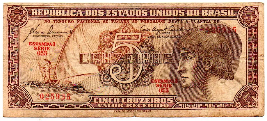C111 - 5 Cruzeiros - Série 053 - Índio - Data: 1961 - BC Imagem