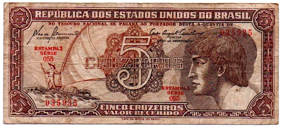 C111 - 5 Cruzeiros - Série 055 - Índio - Data: 1961 - BC