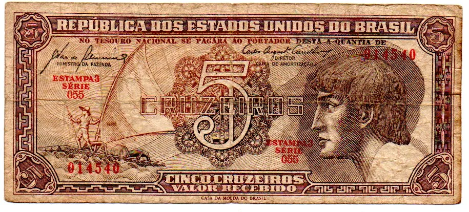 C111 - 5 Cruzeiros - Série 055 - Índio - Data: 1961 - BC