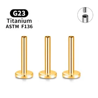 Haste Labret em Titânio PVD DOURADO 1.2mm  ROSCA INTERNA (downsize)TIT12 Imagem