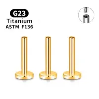 Haste Labret em Titânio PVD DOURADO 1.2mm  ROSCA INTERNA (downsize)TIT12