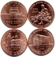 Estados Unidos - 2009 - 1 Cent - Lote com 4 moedas Comemorativas Lincoln Bicentenial - Sob/Fc