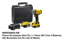 Chave De Impacto Sem Fio ½ 13mm 20V Com 2 Baterias 4Ah Brushless Íon De Lítio E Maleta - Foto 3