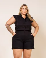 Conjunto Camisa Curta Shorts Diva's Voga Preto - Foto 3