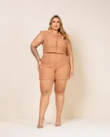 Conjunto Camisa Curta Shorts Diva's Voga Caramelo Ocre - Foto 4