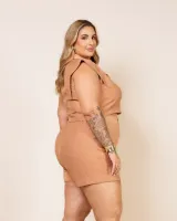 Conjunto Camisa Curta Shorts Diva's Voga Caramelo Ocre - Foto 5