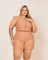 Conjunto Camisa Curta Shorts Diva's Voga Caramelo Ocre - Foto 6