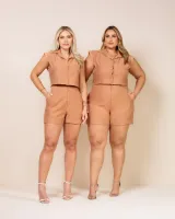 Conjunto Camisa Curta Shorts Diva's Voga Caramelo Ocre - Foto 7
