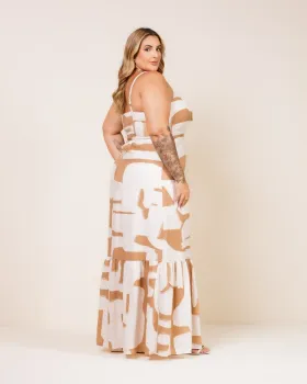 Vestido Longo  Rayon Diva's Voga Estampado Caramelo Mel - Foto 2