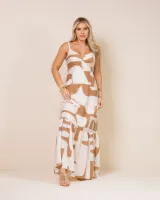 Vestido Longo  Rayon Diva's Voga Estampado Caramelo Mel - Foto 3