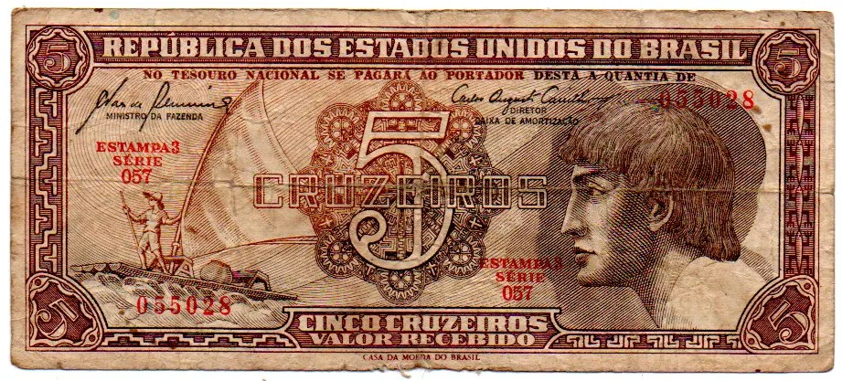 C111 - 5 Cruzeiros - Série 057 - Índio - Data: 1961 - R Imagem