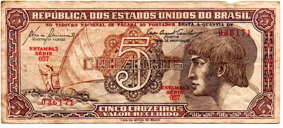 C111 - 5 Cruzeiros - Série 057 - Índio - Data: 1961 - BC Imagem
