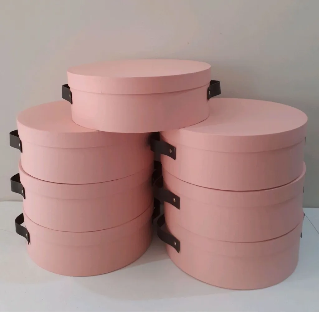 Bandeja com alça de couro Redonda  Diâm. 30,0 x 10,0 altura - Tampa e Fundo Cartonagem Imagem