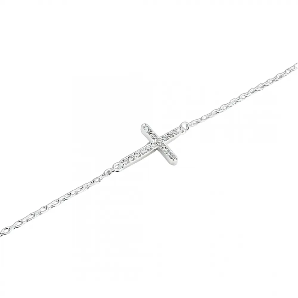 Pulseira de prata alta cruz cravejada - 5401